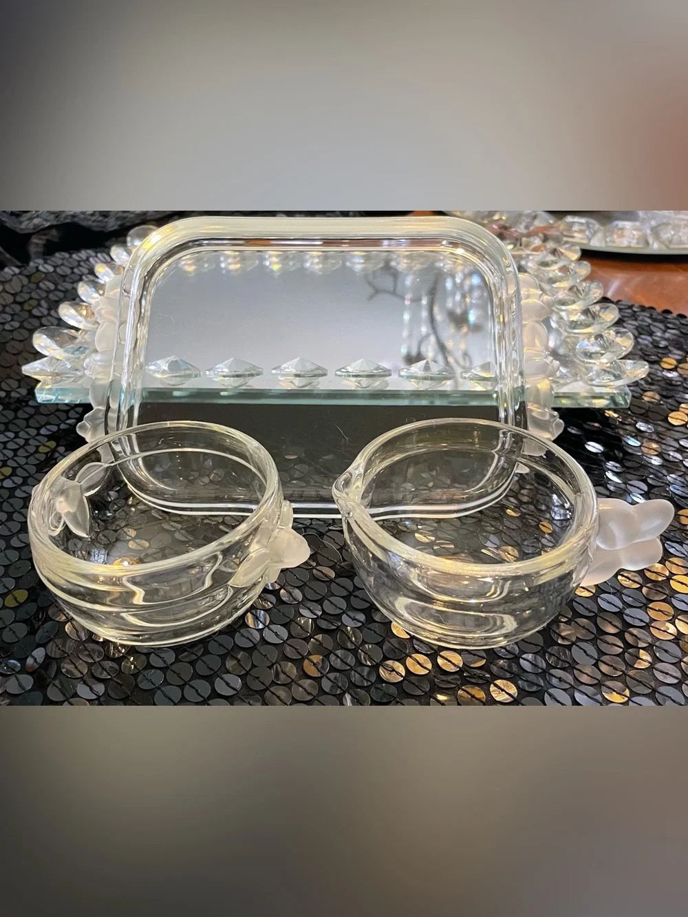 Mikasa Frosted Satin Rose Crystal Sugar / Creamer / Tray